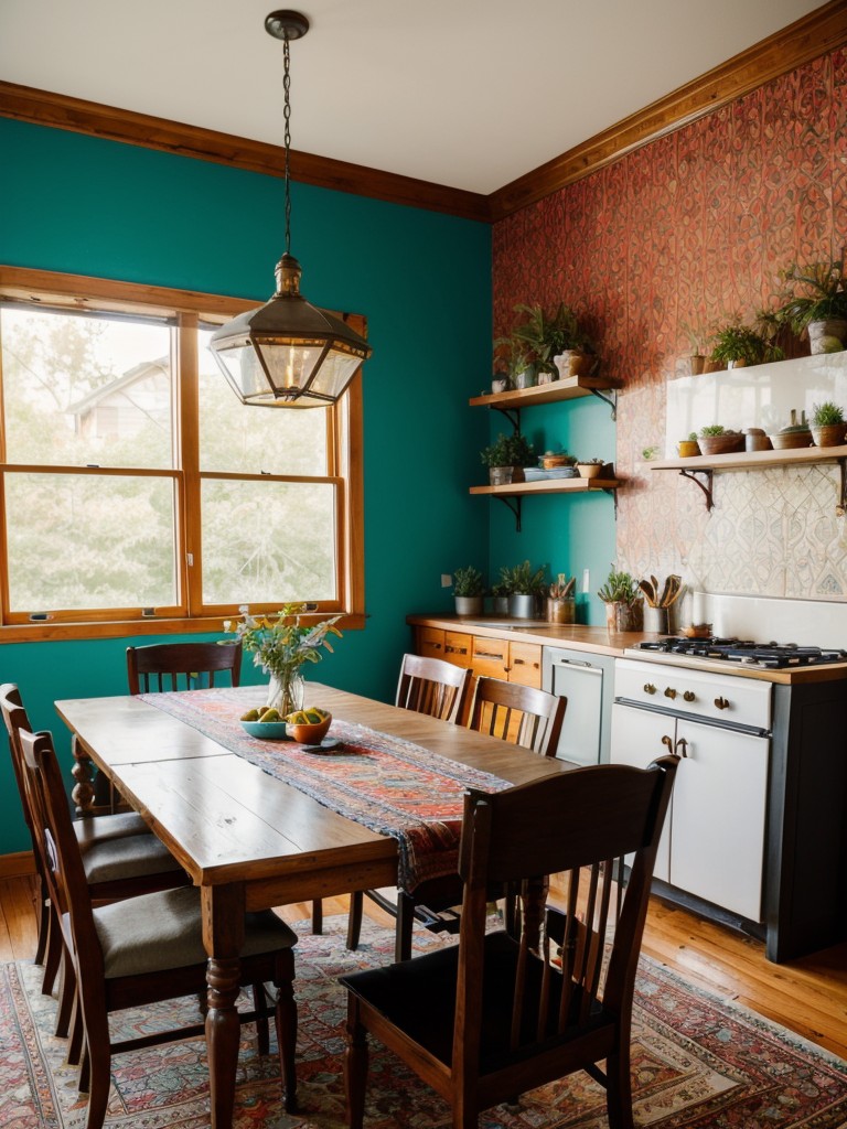 bohemian-dining-room-ideas-vibrant-colors-eclectic-patterns-relaxed-carefree-atmosphere