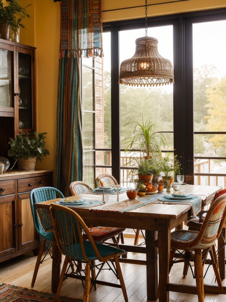 bohemian-dining-room-ideas-boho-chic-aesthetic-featuring-vibrant-colors-eclectic-patterns-mix-different-textures