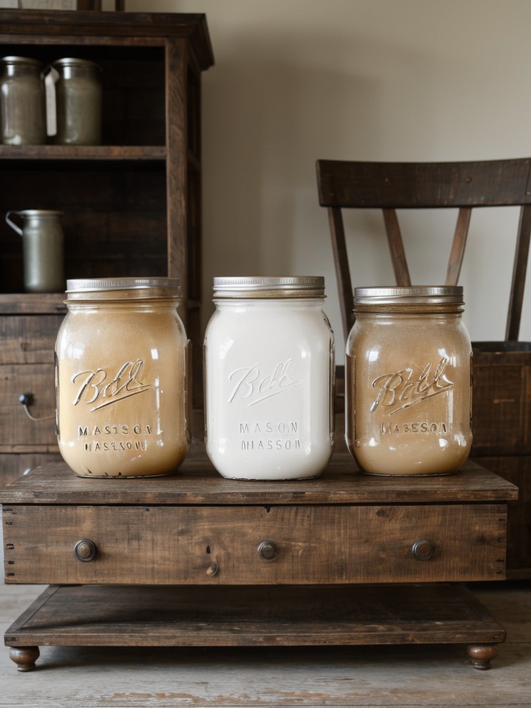 distressed-wood-furniture-vintage-inspired-decor-pieces-such-mason-jar-centerpieces