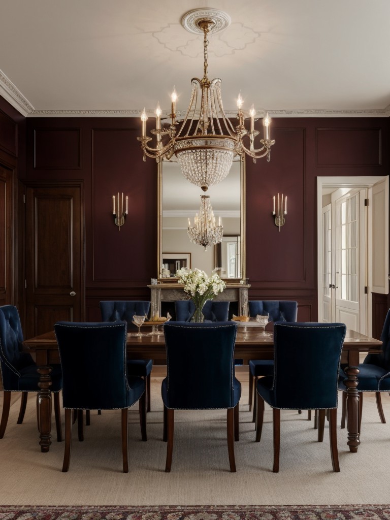 traditional-dining-room-ideas-elegant-furniture-classic-color-schemes-like-deep-burgundy-navy-blue-formal-lighting-fixtures-such-chandeliers