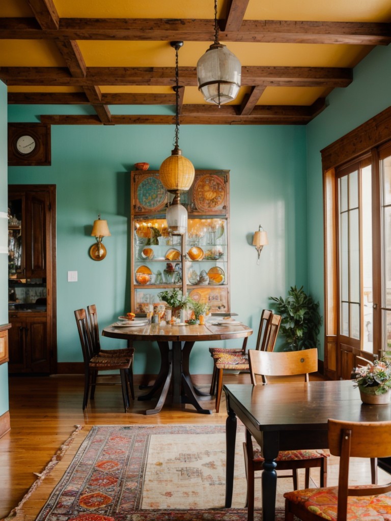 bohemian-dining-room-ideas-eclectic-patterns-vibrant-colors-mix-vintage-modern-pieces