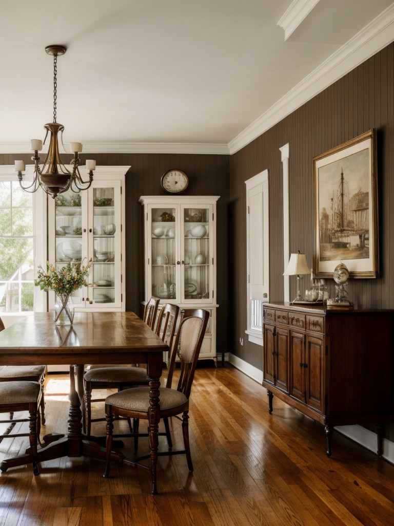 vintage-inspired-dining-room-ideas-antique-furniture-vintage-artwork-nostalgic-ambiance