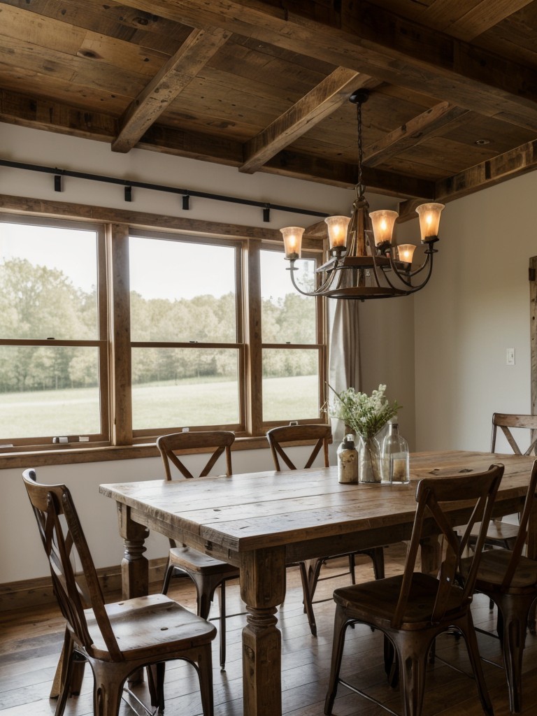 farmhouse-dining-room-ideas-rustic-charming-feel-using-reclaimed-wood-antique-accents-comfortable-seating