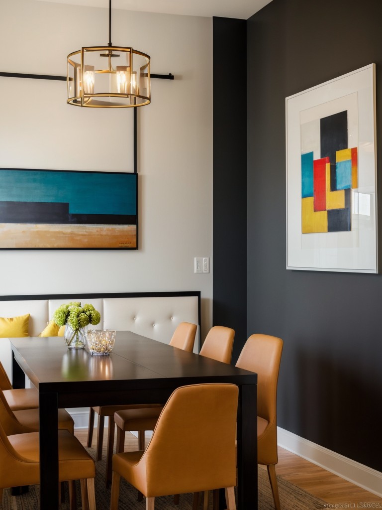 contemporary-dining-room-ideas-bold-pops-color-modern-lighting-fixtures-unique-artwork