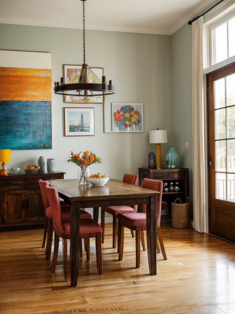 eclectic-dining-room-ideas-mix-different-furniture-styles-vibrant-colors-eye-catching-artwork