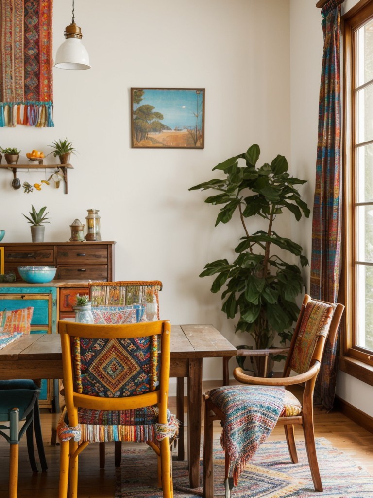 bohemian-dining-room-ideas-free-spirited-eclectic-style-using-vibrant-colors-mismatched-chairs-assortment-patterned-textiles-to-create-relaxed-boho-ch