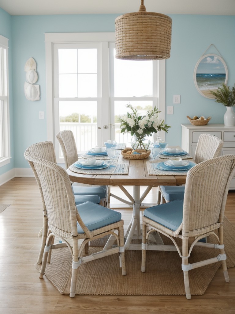 coastal-dining-room-ideas-beachy-vibe-using-light-blue-white-color-scheme-natural-materials-like-wicker-chairs-seashell-accents-to-evoke-coastal-atmos