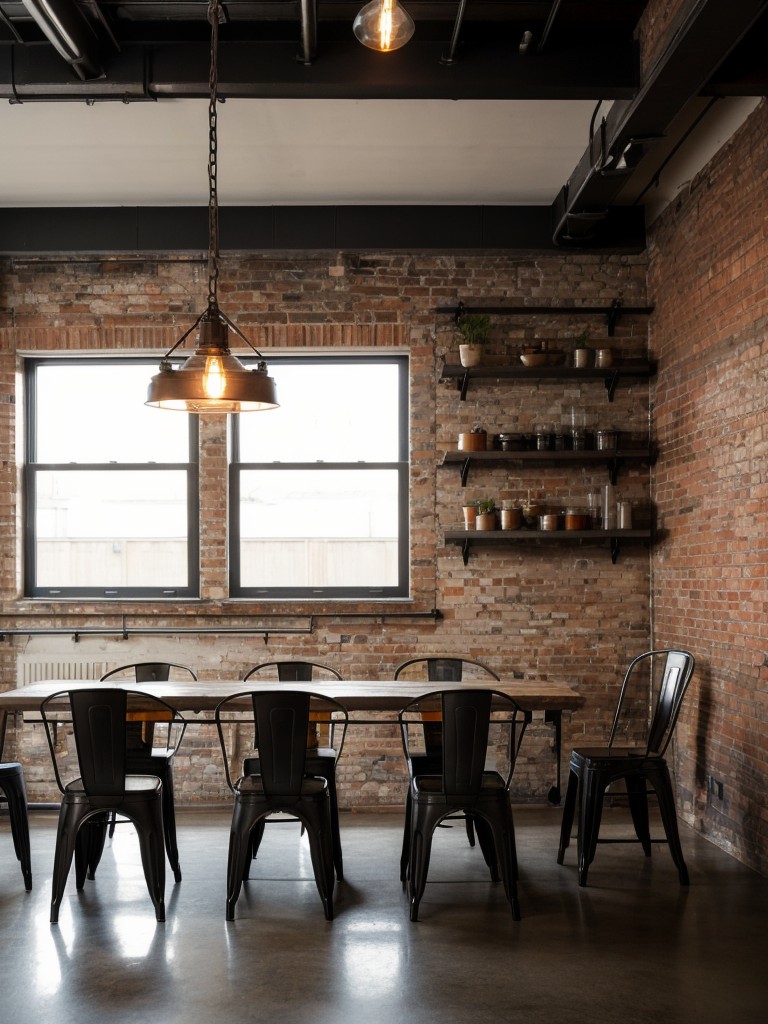 industrial-dining-room-ideas-raw-edgy-look-using-exposed-brick-walls-metal-furniture-vintage-pendant-lights-creating-cool-urban-atmosphere