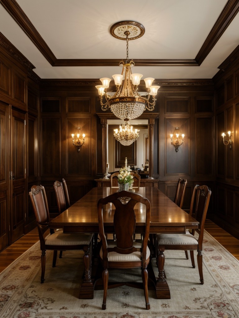 traditional-dining-room-ideas-elegant-chandeliers-antique-furniture-rich-wood-finishes