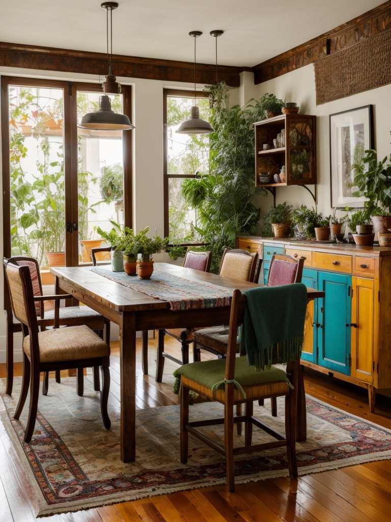 bohemian-dining-room-ideas-eclectic-furniture-vibrant-colors-abundance-plants-creating-free-spirited-artistic-atmosphere