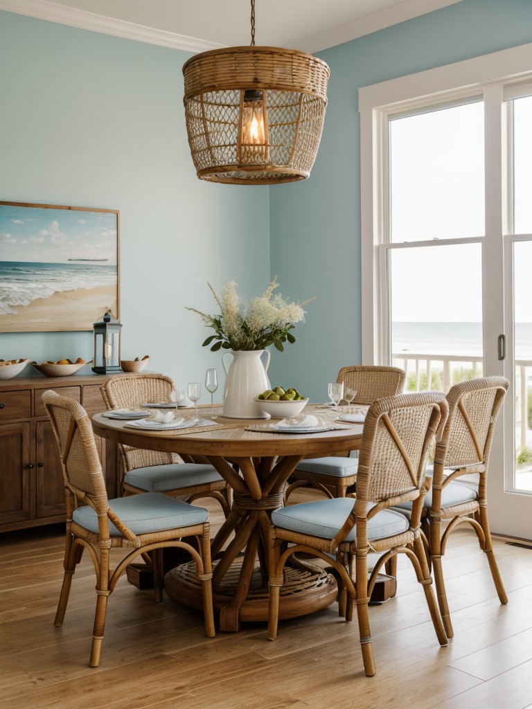 coastal-dining-room-ideas-inspired-beach-incorporating-nautical-decor-light-colors-natural-textures-such-rattan-seashells