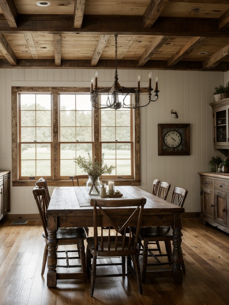farmhouse-dining-room-ideas-distressed-wood-furniture-vintage-accents-rustic-charm-evoking-cozy-inviting-atmosphere