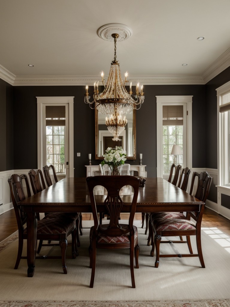 traditional-dining-room-ideas-elegant-patterns-classic-chandelier-dark-wood-furniture