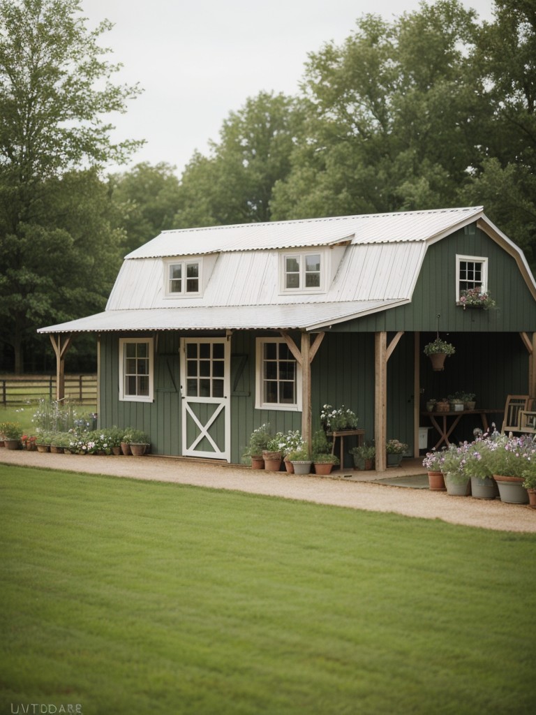farmhouse-backyard-decor-ideas-vintage-furniture-barn-style-shed-vegetable-garden