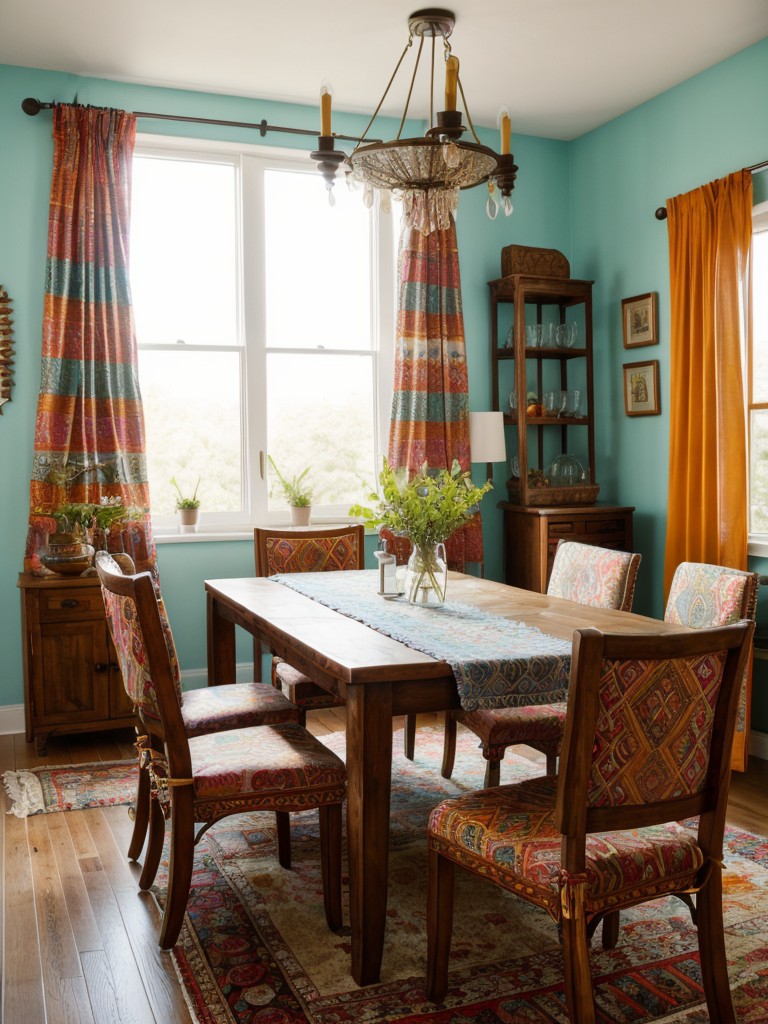 bohemian-style-dining-room-ideas-vibrant-colors-patterned-textiles-eclectic-mix-furniture