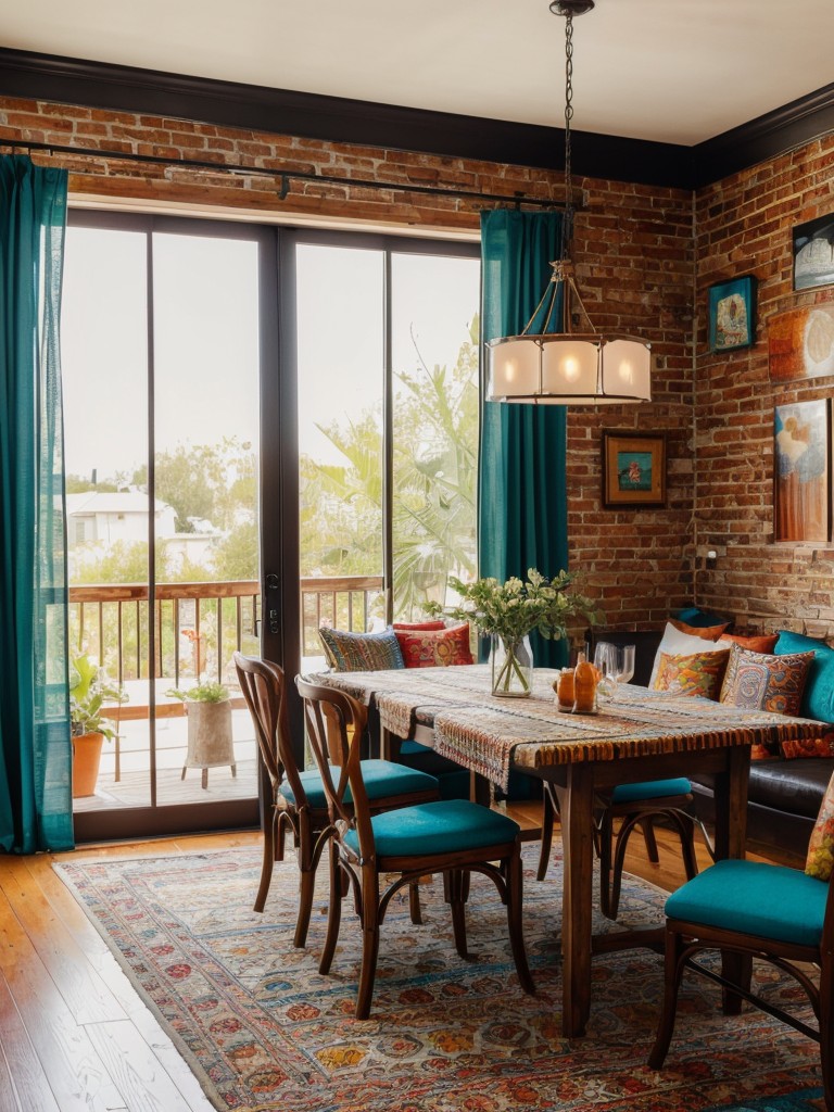 bohemian-dining-space-eclectic-mix-patterns-textures-vibrant-colors-creating-relaxed-artistic-ambiance