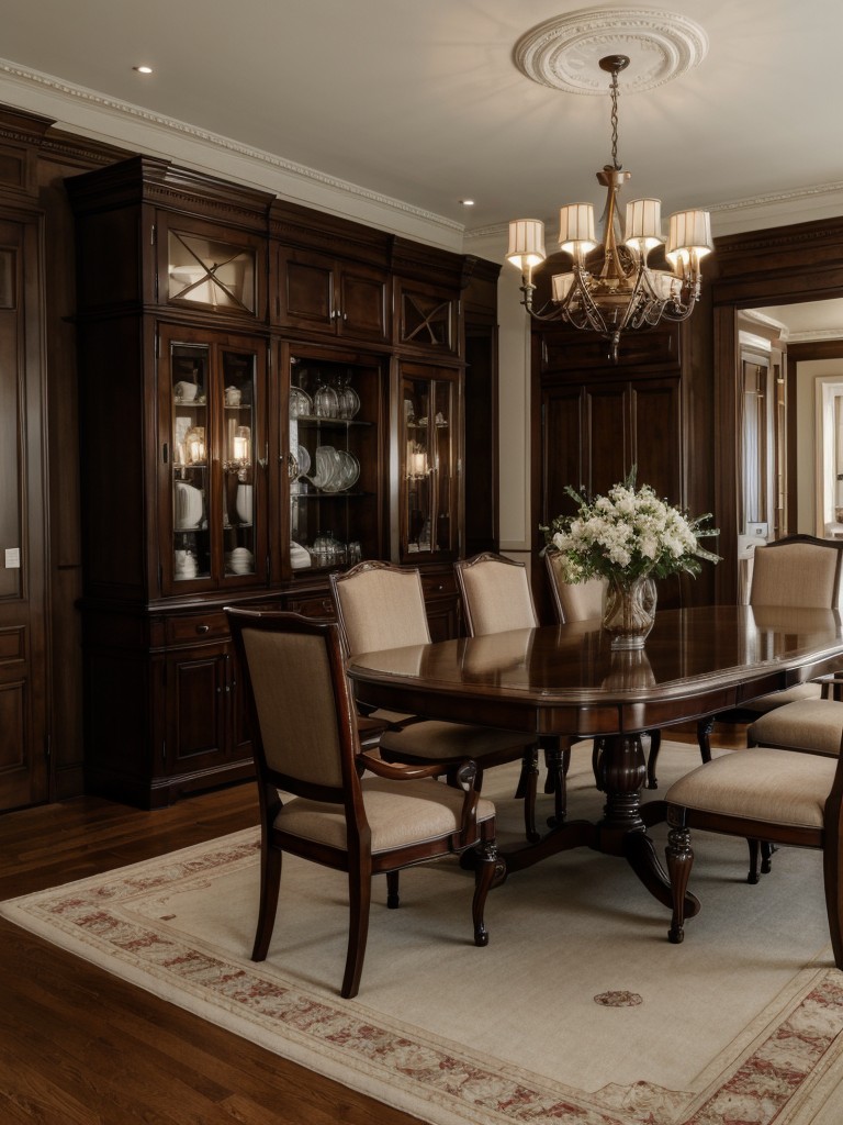 traditional-dining-room-dark-wood-furniture-elegant-lighting-classic-details-timeless-refined-look