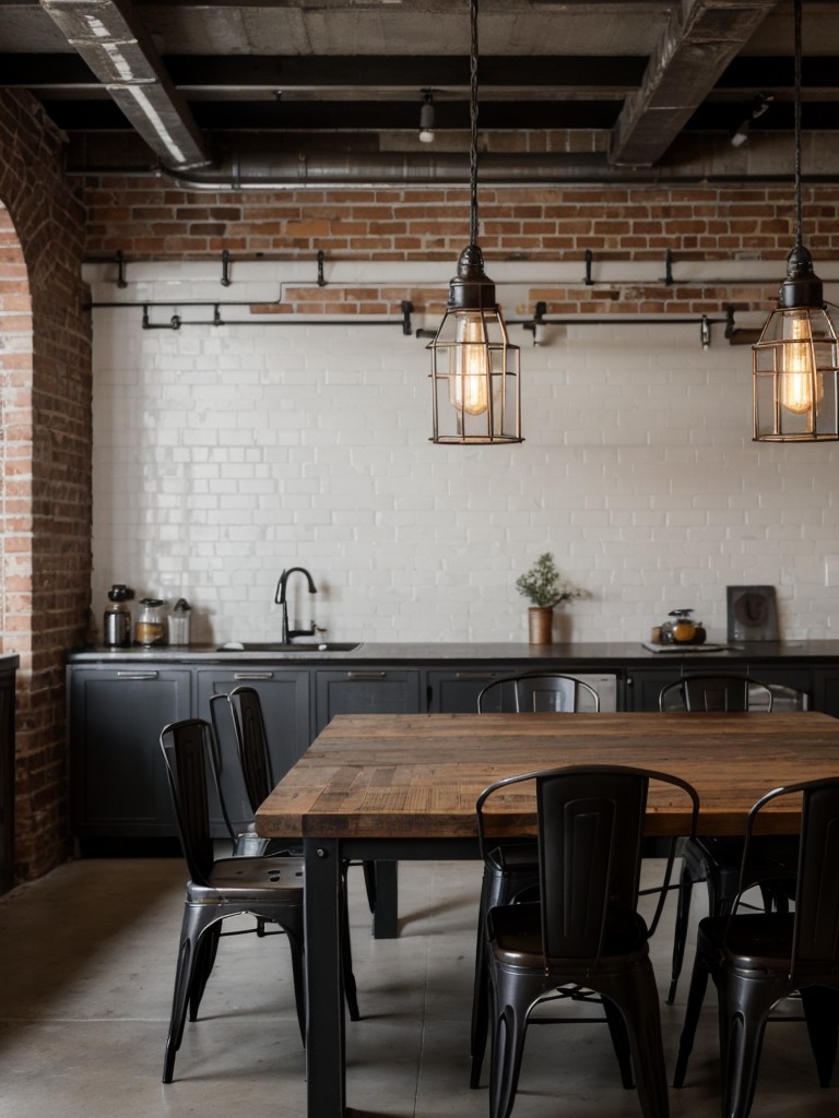 industrial-inspired-dining-room-ideas-exposed-brick-walls-metal-furniture-vintage-lighting-fixtures-raw-edgy-look