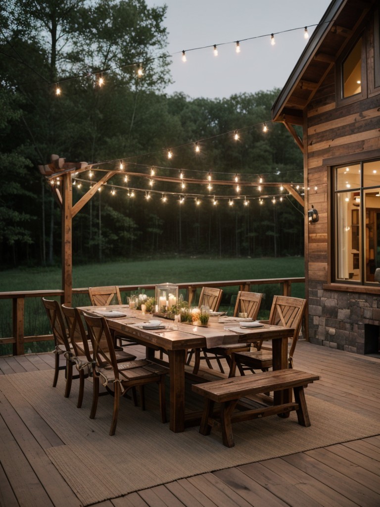 rustic-outdoor-dining-room-ideas-large-wooden-table-string-lights-cozy-seating-arrangements-enjoying-meals-nature