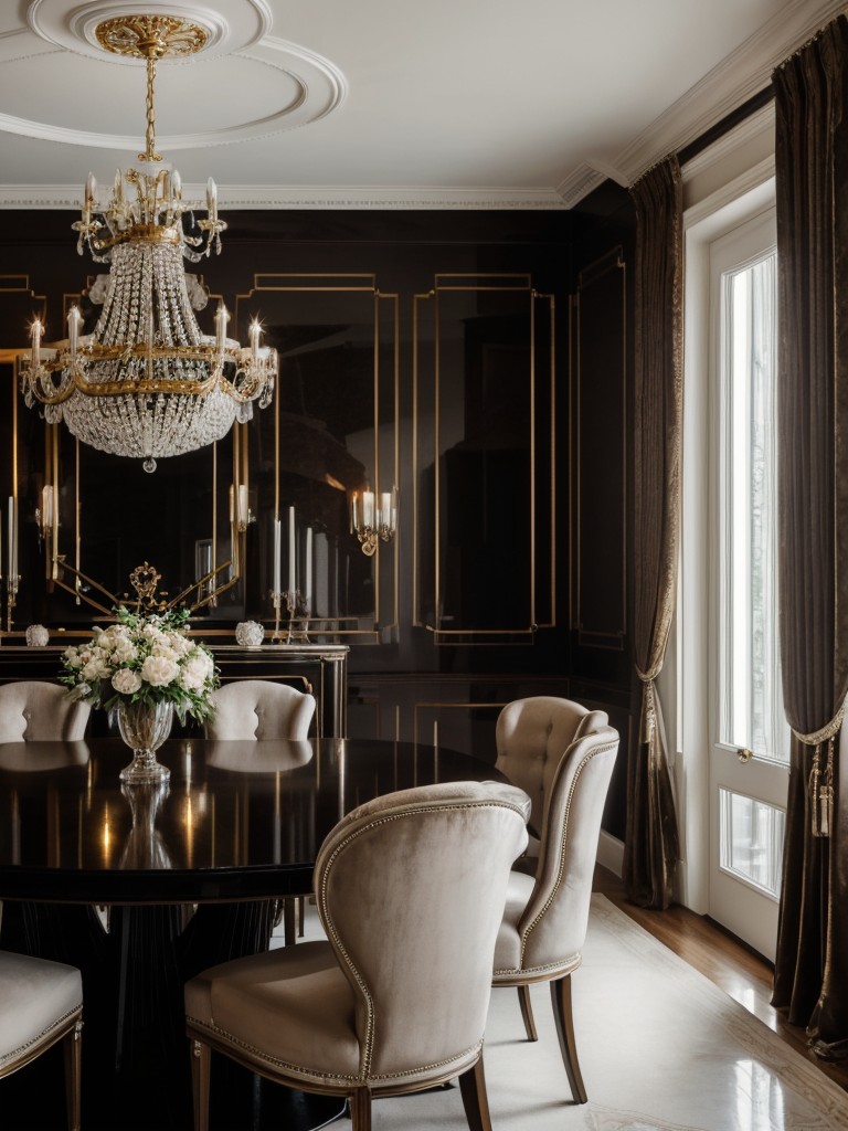 glamorous-dining-room-ideas-luxe-furniture-velvet-upholstery-sparkling-chandeliers