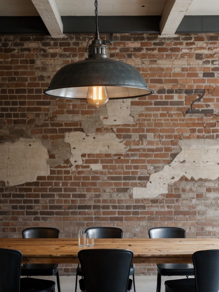 industrial-dining-room-ideas-exposed-brick-walls-metal-accents-oversized-pendant-lights