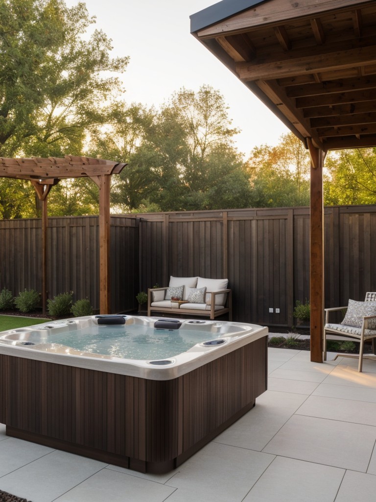 contemporary-backyard-retreat-ideas-focus-relaxation-comfort-using-lounge-chairs-hot-tub-pergola