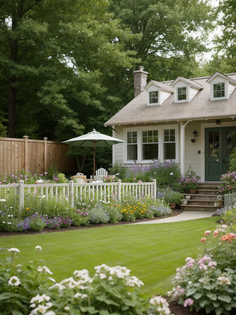 cottage-style-backyard-garden-ideas-charming-whimsical-appeal-using-flower-beds-picket-fences-vintage-garden-decor