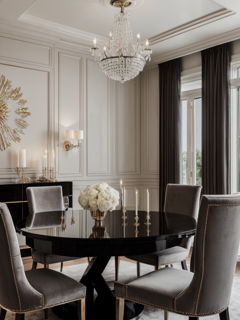 elegant-dining-room-design-inspiration-monochromatic-color-scheme-luxurious-materials-like-velvet-crystal-statement-lighting-fixtures
