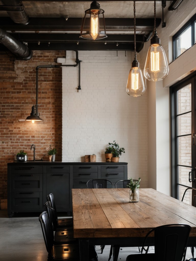 industrial-dining-room-ideas-exposed-brick-walls-metal-furniture-edison-bulb-lighting-fixtures-creating-stylish-edgy-space