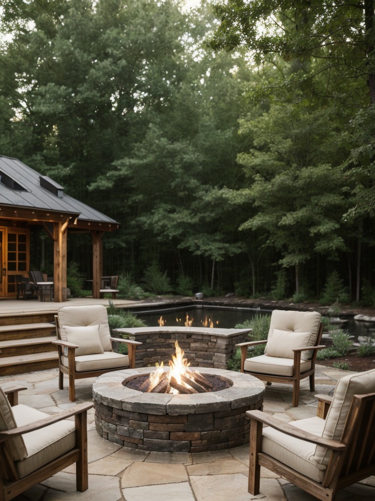 rustic-backyard-oasis-inspired-nature-incorporating-stone-fire-pit-wooden-furniture-lush-greenery-cozy-organic-feel