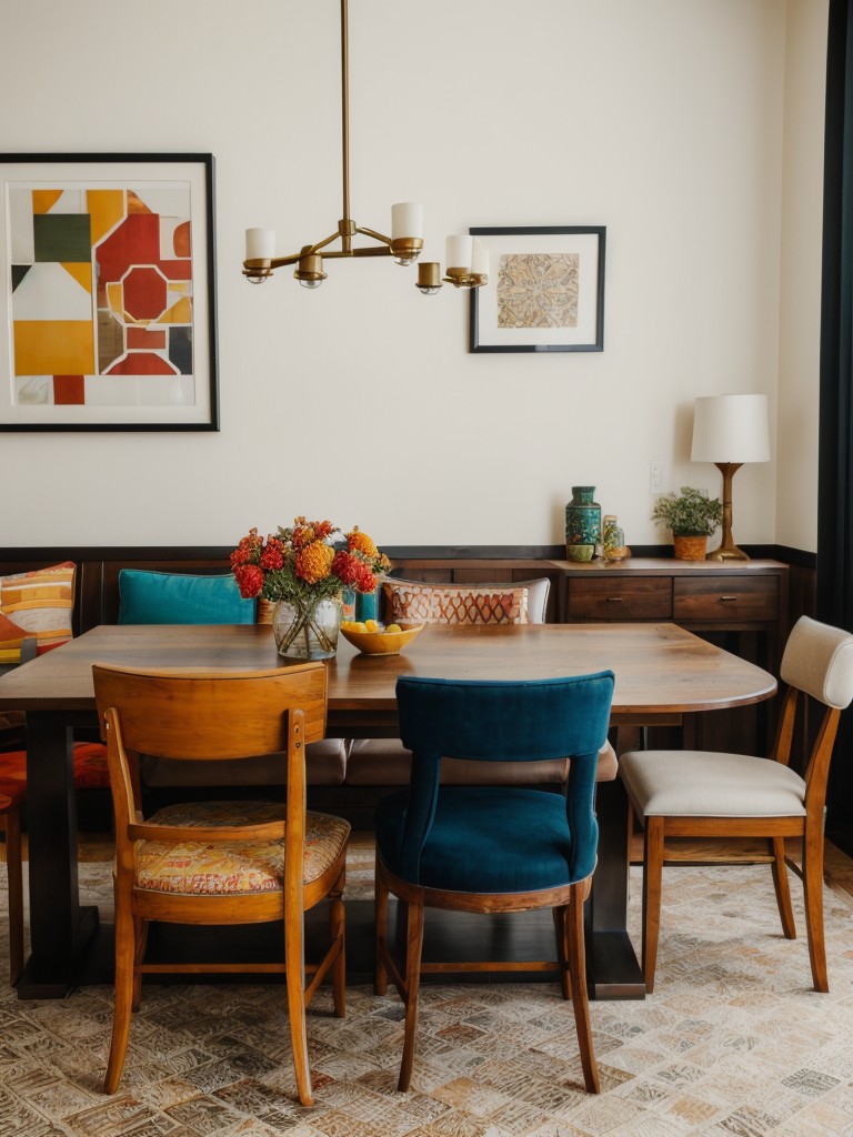 eclectic-dining-room-decor-mix-different-styles-patterns-textures-incorporating-bold-colors-unique-artwork-unconventional-seating-options