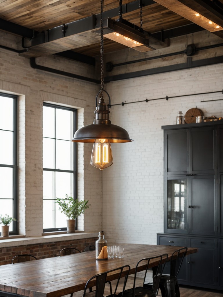 industrial-dining-room-design-exposed-brick-walls-metal-furniture-pieces-vintage-inspired-pendant-lighting-fixtures