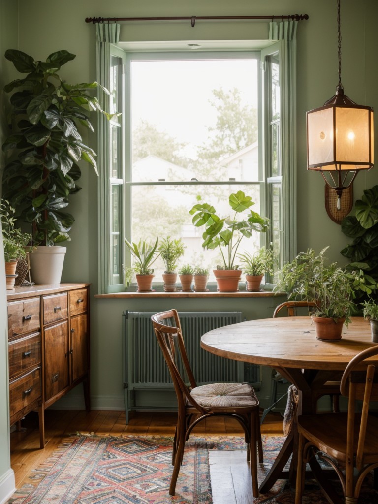 bohemian-dining-room-ideas-vibrant-patterns-eclectic-furniture-lots-plants