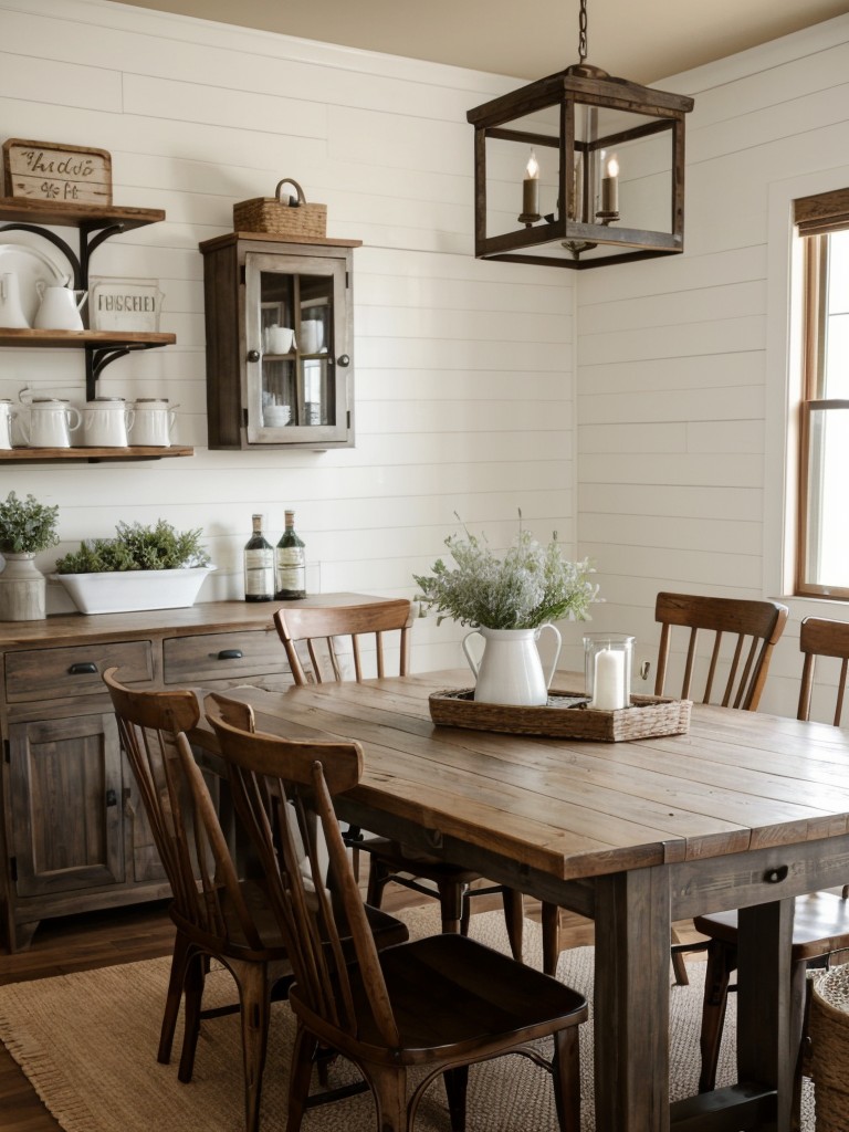 farmhouse-dining-room-ideas-rustic-furniture-shiplap-walls-vintage-inspired-decor