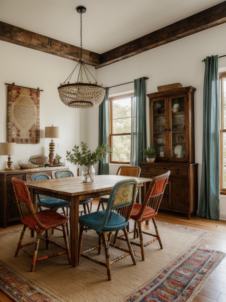 bohemian-dining-room-ideas-eclectic-furniture-vibrant-patterns-relaxed-free-spirited-atmosphere