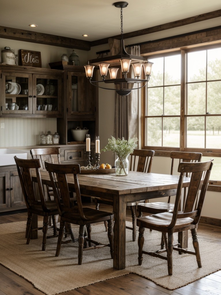 farmhouse-dining-room-ideas-rustic-furniture-distressed-finishes-farmhouse-inspired-lighting
