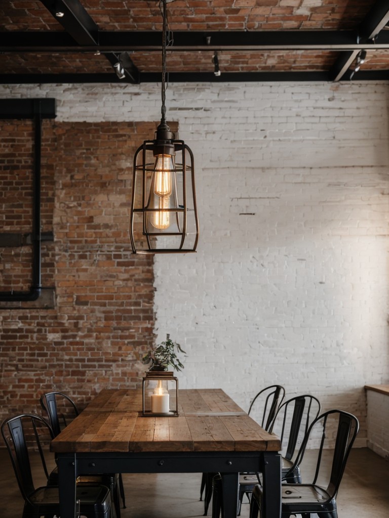 industrial-dining-room-ideas-exposed-brick-walls-metal-accents-vintage-lighting-fixtures
