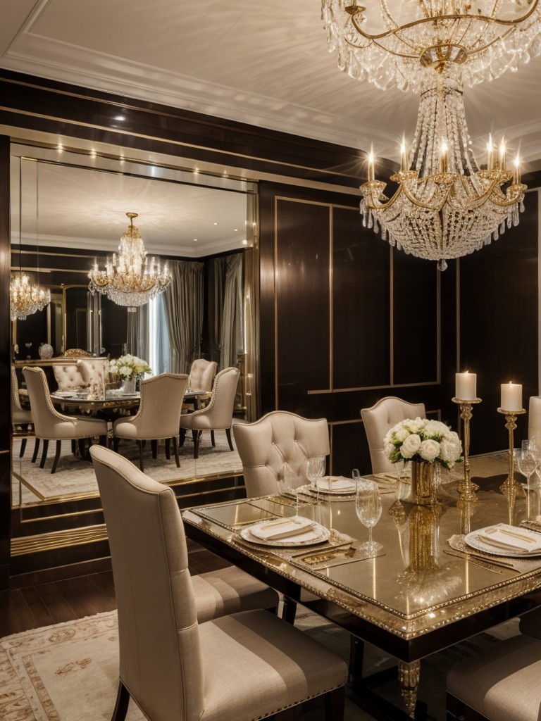 glamorous-dining-room-ideas-luxurious-fabrics-metallic-accents-sparkling-chandeliers-touch-elegance