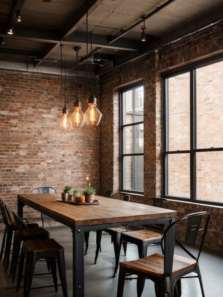 industrial-dining-room-ideas-exposed-brick-metal-accents-vintage-lighting-edgy-urban-feel