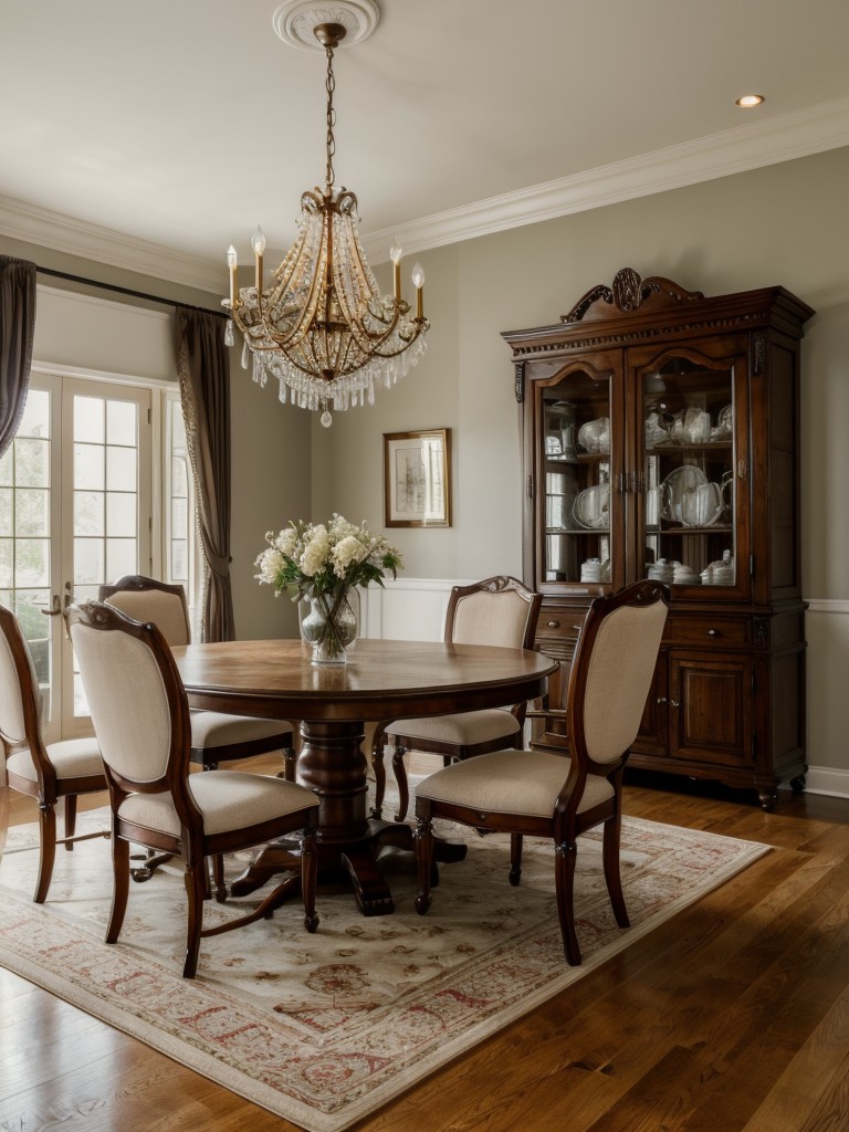 traditional-dining-room-ideas-rich-wood-furniture-elegant-chandeliers-classic-patterns-timeless-look