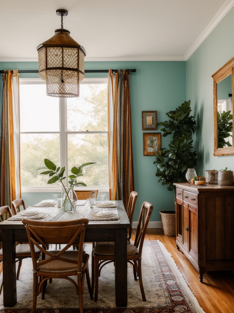 bohemian-dining-room-ideas-mismatched-furniture-eclectic-accessories-creating-relaxed-artsy-atmosphere