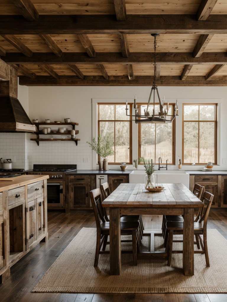 rustic-dining-room-ideas-exposed-wooden-beams-farmhouse-style-furniture