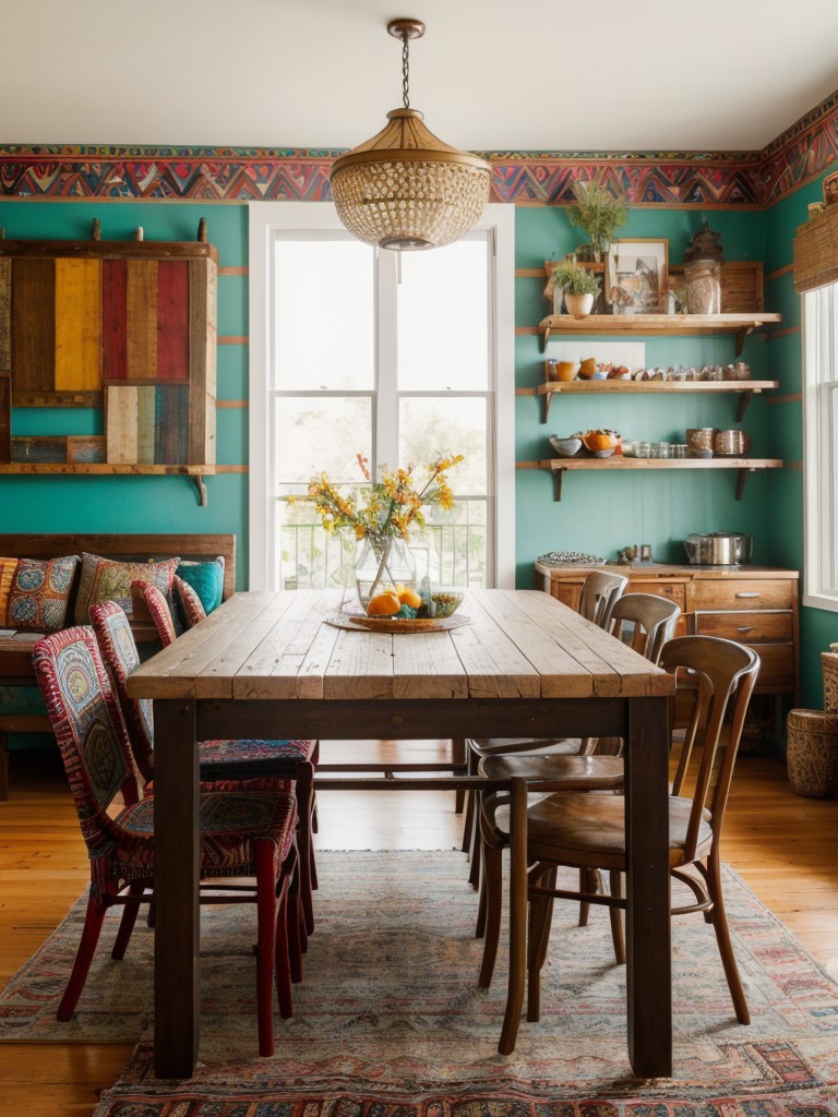 bohemian-dining-room-ideas-eclectic-decor-vibrant-colors-mix-patterns-textures