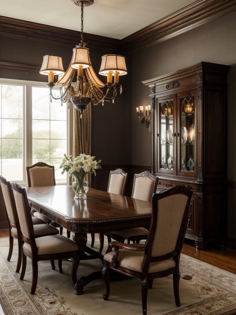 traditional-dining-room-ideas-elegant-furniture-ornate-lighting-fixtures-rich-dark-wood-finishes