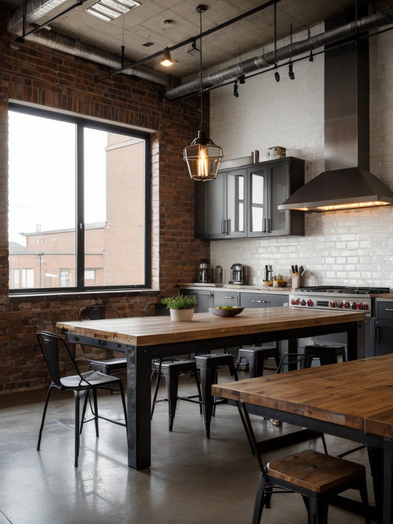 industrial-dining-room-ideas-edgy-urban-look-featuring-exposed-brick-walls-metal-accents-modern-lighting-fixtures