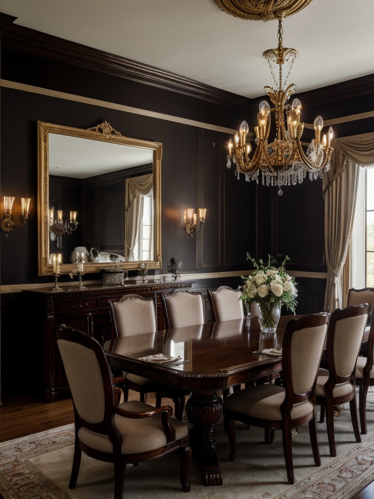 traditional-dining-room-ideas-elegant-furniture-classic-decor-incorporating-chandelier-ornate-mirrors-rich-dark-wood-tones