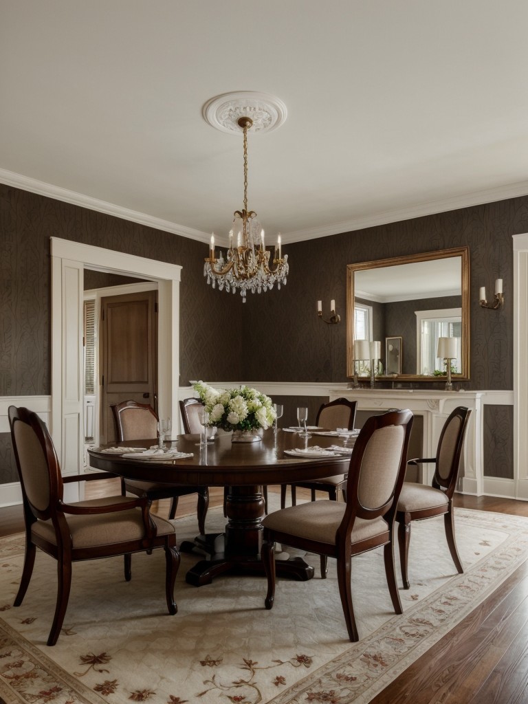 traditional-dining-room-ideas-elegant-furniture-classic-wallpaper-wainscoting-formal-table-settings