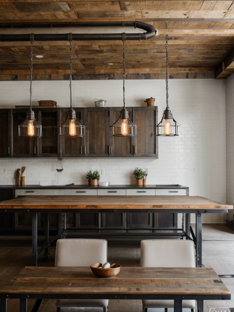 industrial-dining-room-ideas-metal-pendant-lights-exposed-pipes-reclaimed-wood-dining-table