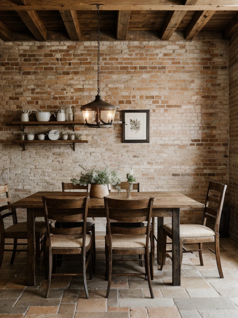 rustic-dining-room-ideas-exposed-brick-walls-salvaged-wood-furniture-farmhouse-style-dining-table