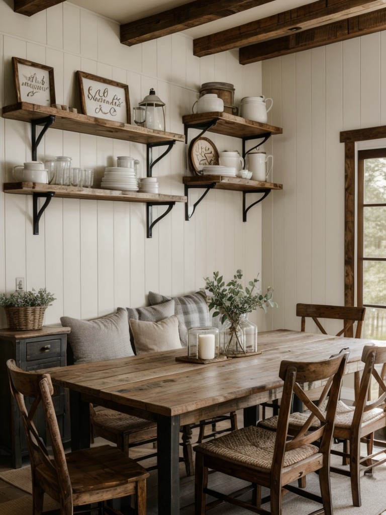 rustic-farmhouse-dining-room-design-reclaimed-wood-furniture-open-shelving-cozy-inviting-elements-like-large-farmhouse-table-plush-seating